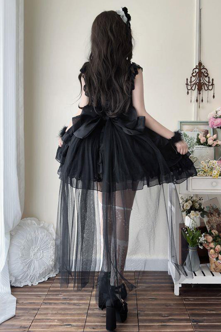 Black From Broken Wings to Rebirth Sleeveless Multi-Layered Ruffle Bowknot Lace-Up Gothic Ballet Lolita Jsk Dress