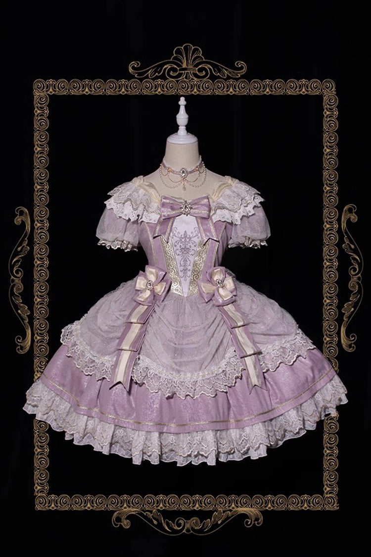 Purple Girls' Day Short Sleeves Multi-Layered Ruffle Bowknot Lace Sweet Lolita Dress 2 Versions