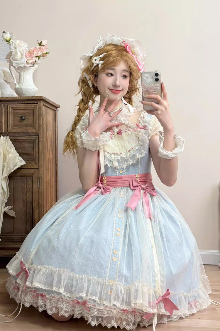 Blue Sakura's Spring Resonance Sleeveless Ruffled Bow Sweet Lolita Jsk Dress (Short Version)