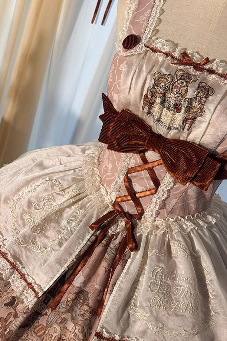 Castle Bear Sleeveless Print Ruffle Bowknot Lace Sweet Lolita Jsk Dress 4 Colors
