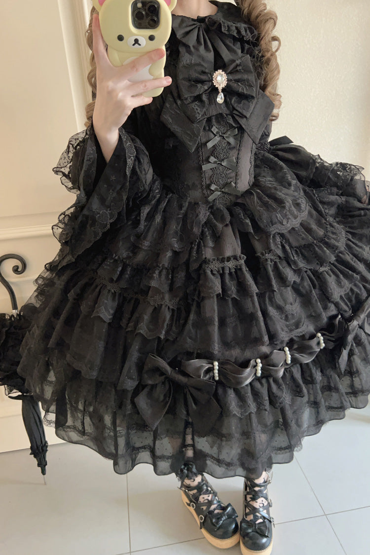 Black Dream Prologue Doll Multi-Layered Bowknot Lace Gothic Princess Lolita Dress