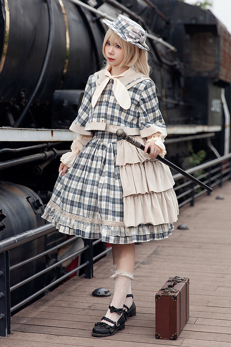 Grey/Blue Morning Tune Sleeveless High Waisted Print Ruffle Asymmetric Sweet Lolita Strap Dress
