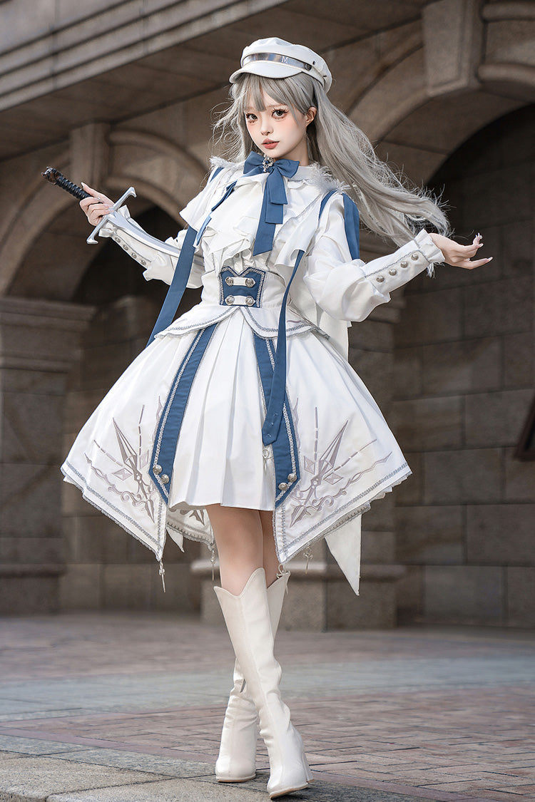 White/Blue Star Knight Print Punk Military Princess Handsome Ouji Lolita Skirt