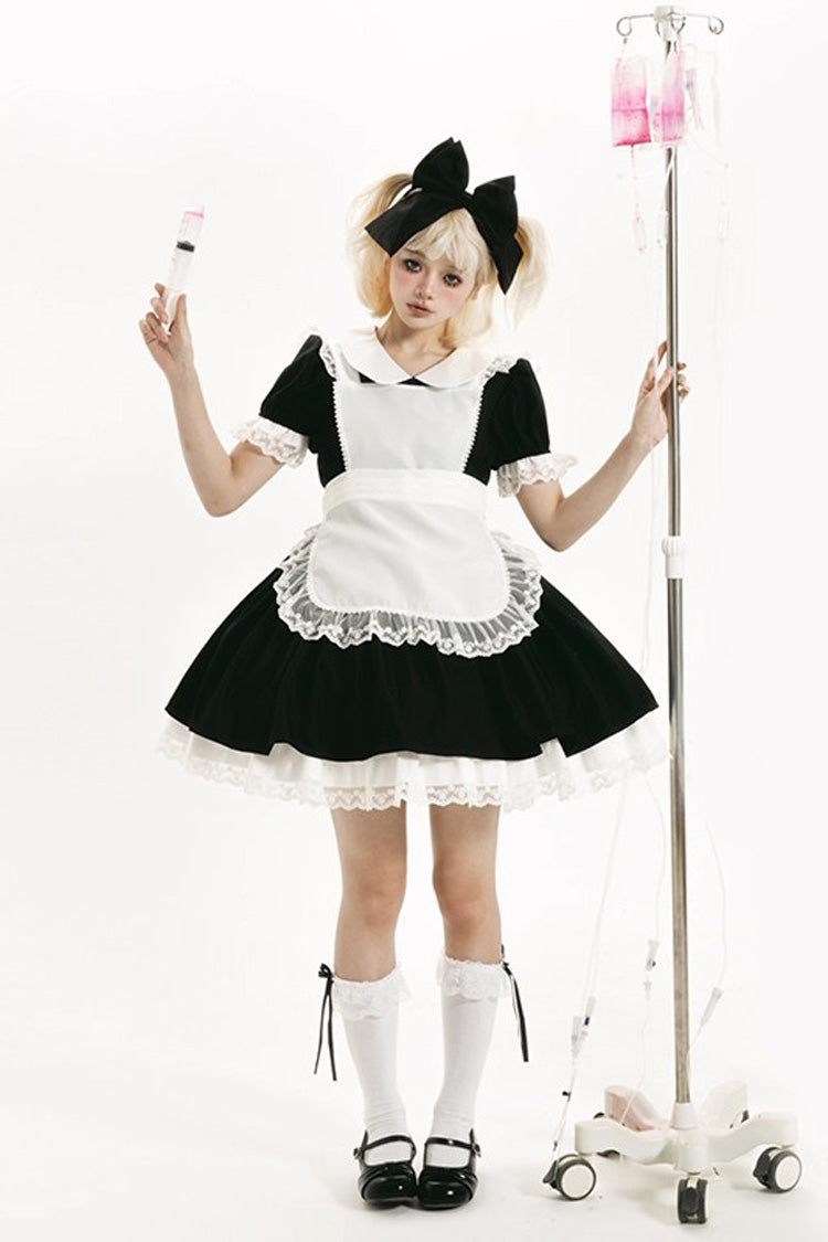 Gothic Maid Lapel Collar Ruffle Lace Plus Size Lolita Dress 2 Colors and 2 Versions