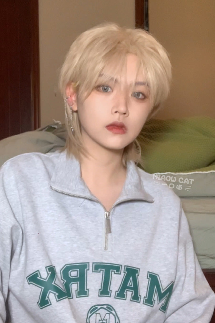 Platinum Natural Short Hair Medium Haircut Prince Ouji Wig