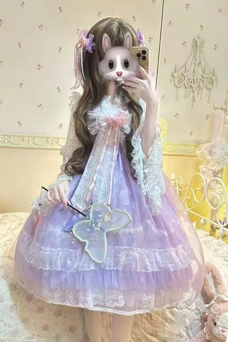 Peach Blossoms in Spring Fields Sleeveless Ruffle Bowknot Lace Sweet Chinese Style Lolita Jsk Dress 3 Colors