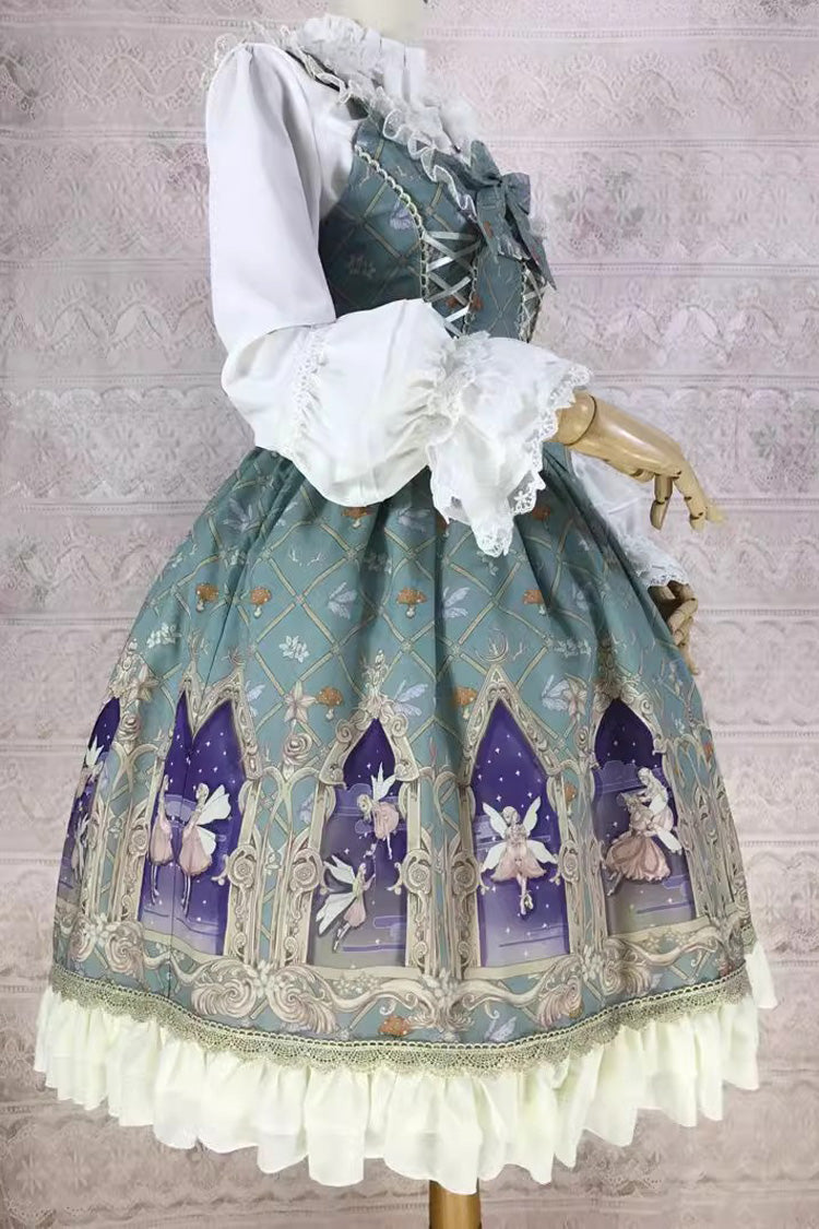 Dream Elf Print Ruffle Bowknot Sweet Lolita Jsk Dress 6 Colors