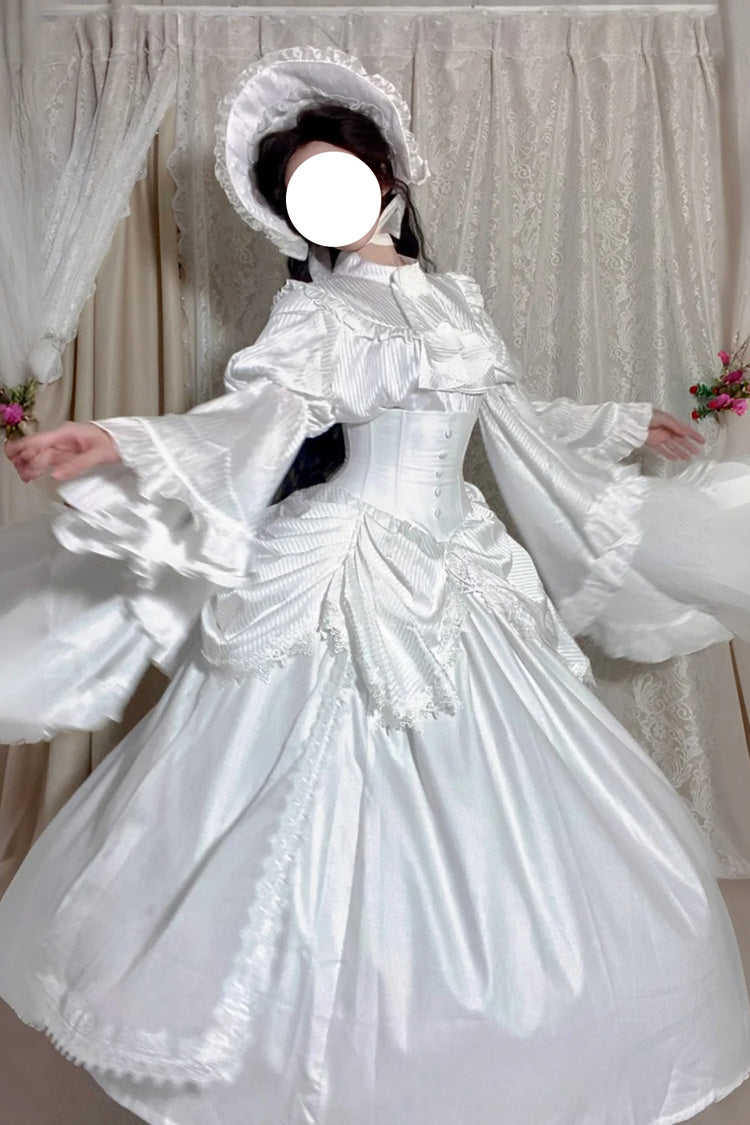 White Sleepwalking Long Hime Sleeves Stitching Lace Plus Size Gothic Elegant Lolita Skirt Set