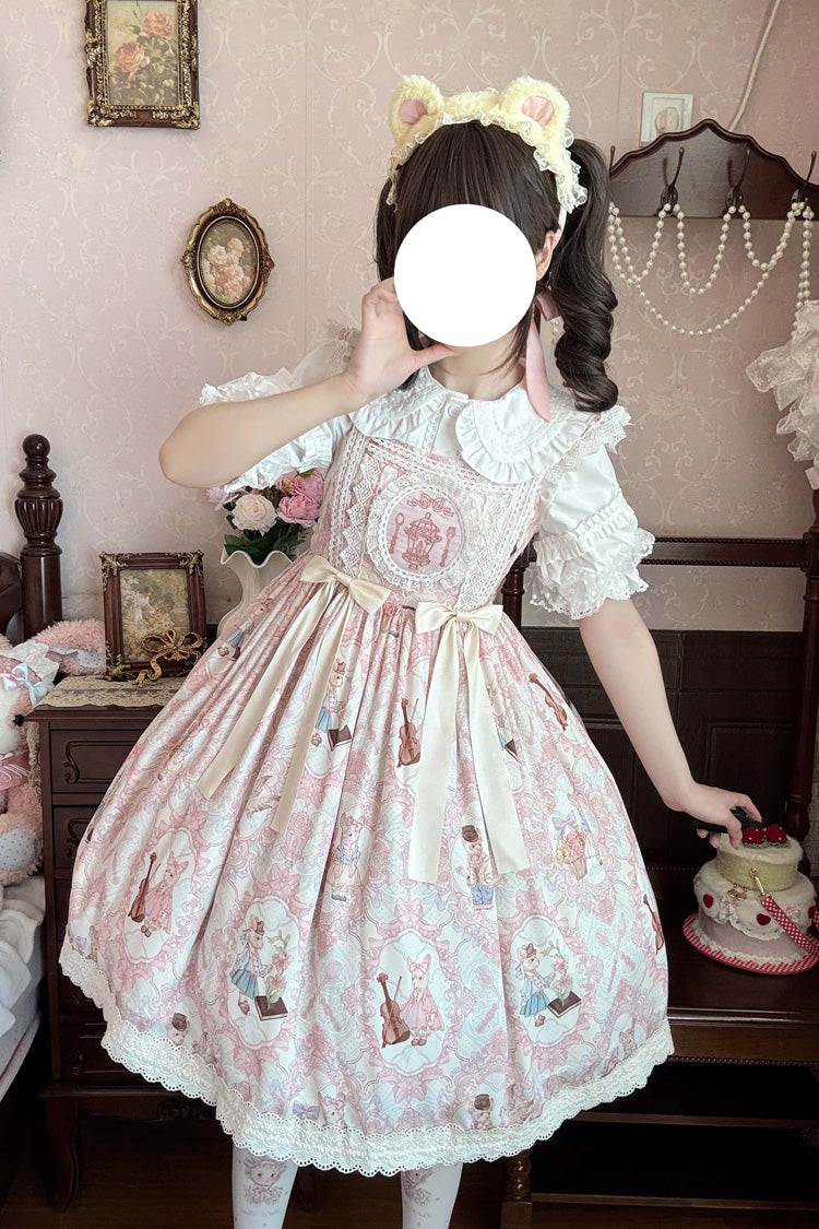 Sweetheart Party Sleeveless Printed Ruffled Embroidered Lace Sweet Lolita Jsk Dress 3 Colors