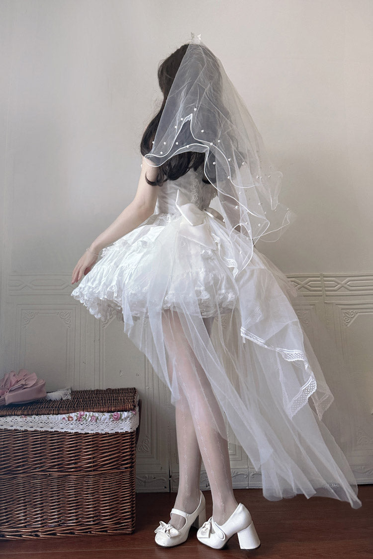 White Sweetheart Splolita Ruffle Bowknot Lace-Up Sweet Lolita Skirt Set