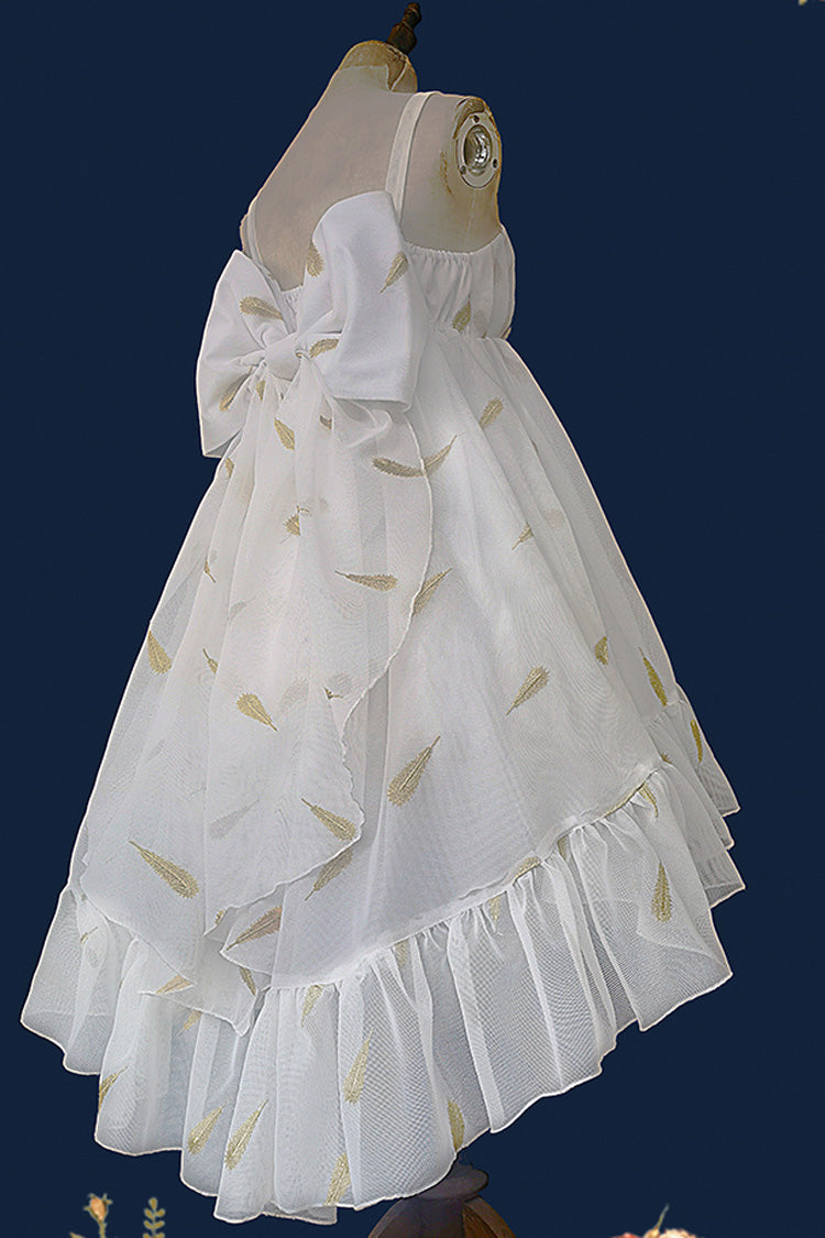 Feather Snowflake Embroidery Print Sleeveless Ruffle Bowknot Sweet Lolita Jsk Dress 3 Colors