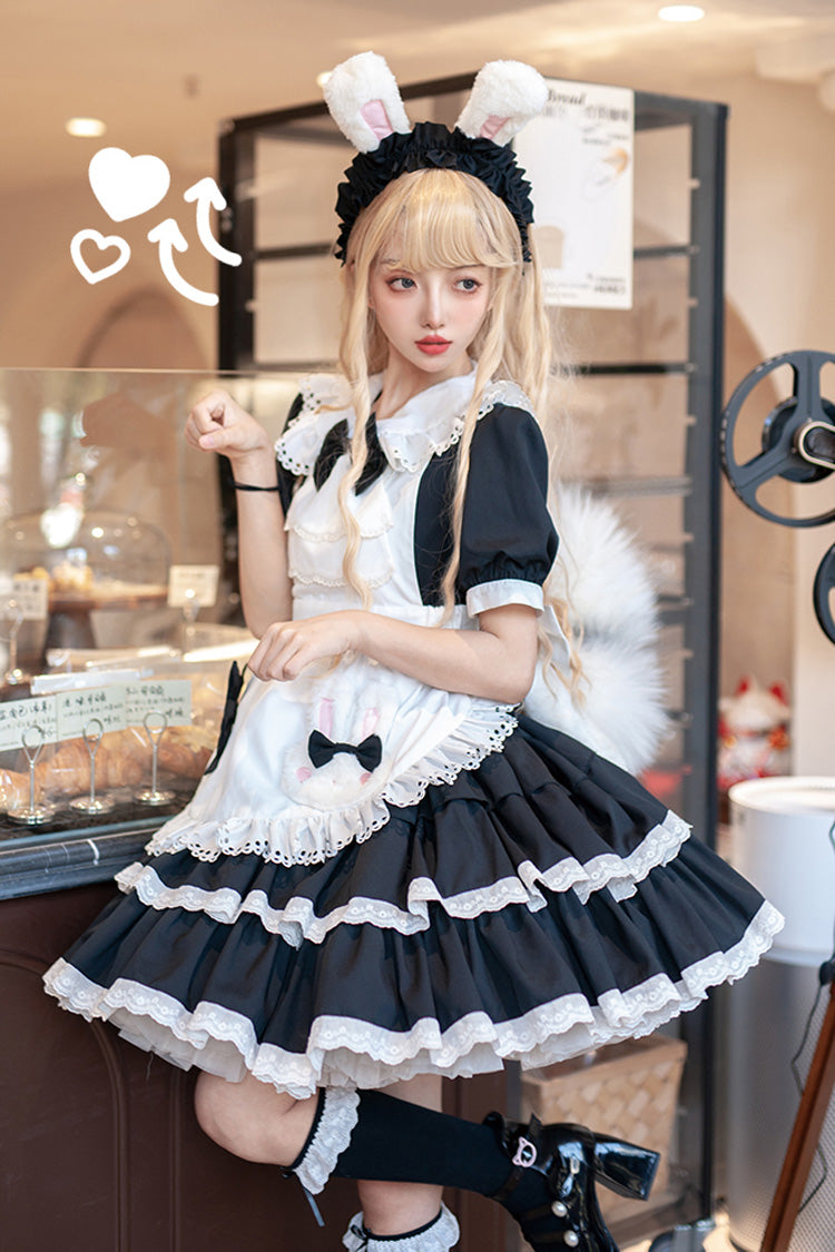 Sweet Maid Short Sleeves Double-Layered Ruffle Bowknot Lolita Dress 2 Colors