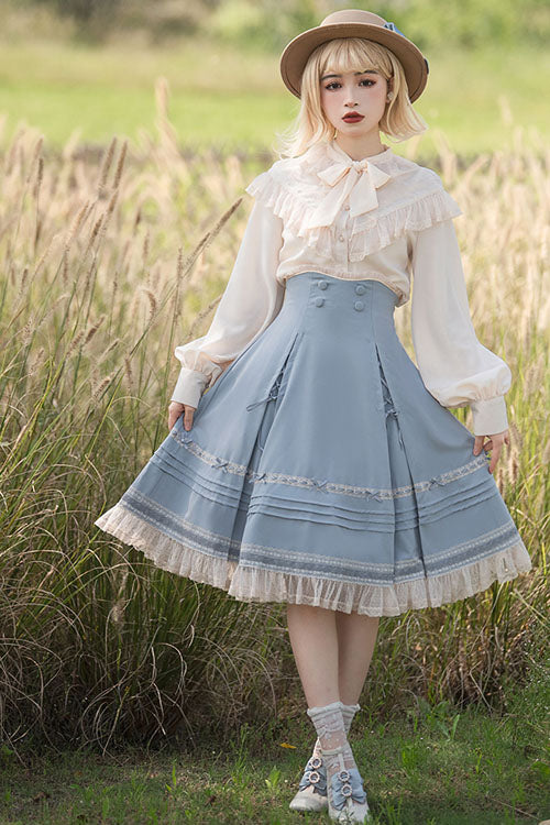 Solid Color Baroque Manor Bowknot High Waisted Ruffled Sweet Lolita Skirt 3 Colors