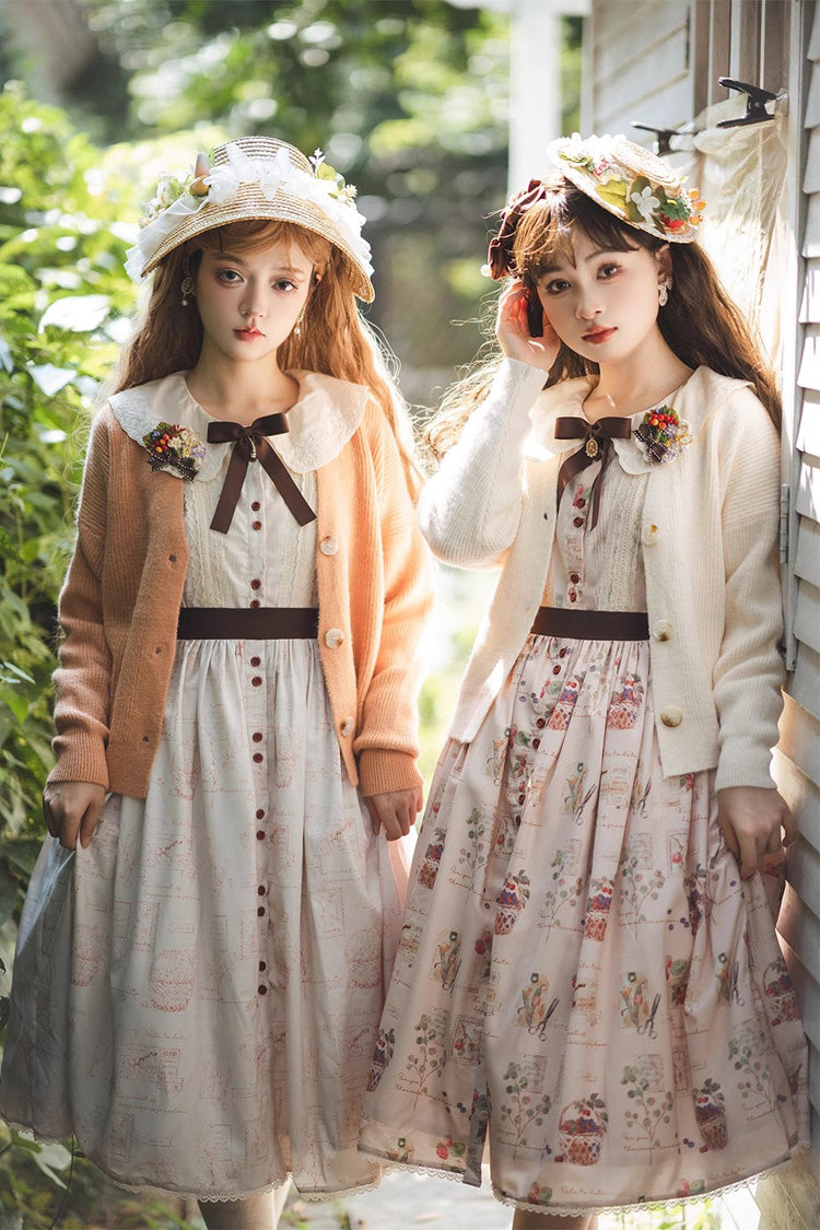 Forest Illustrated Book Long Lantern Sleeves Print Ruffle Sweet Lolita OP Dress 3 Colors