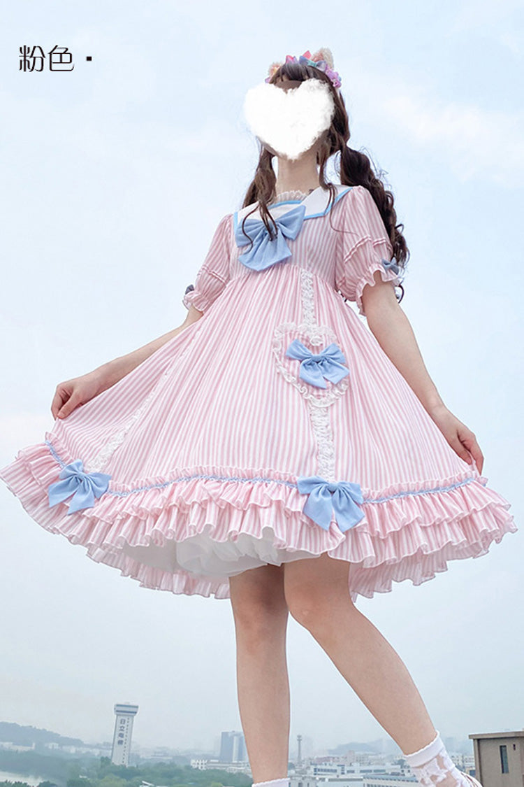 Navy Doll Collar Headbow Short Sleeve Striped Sweet Lolita Dress