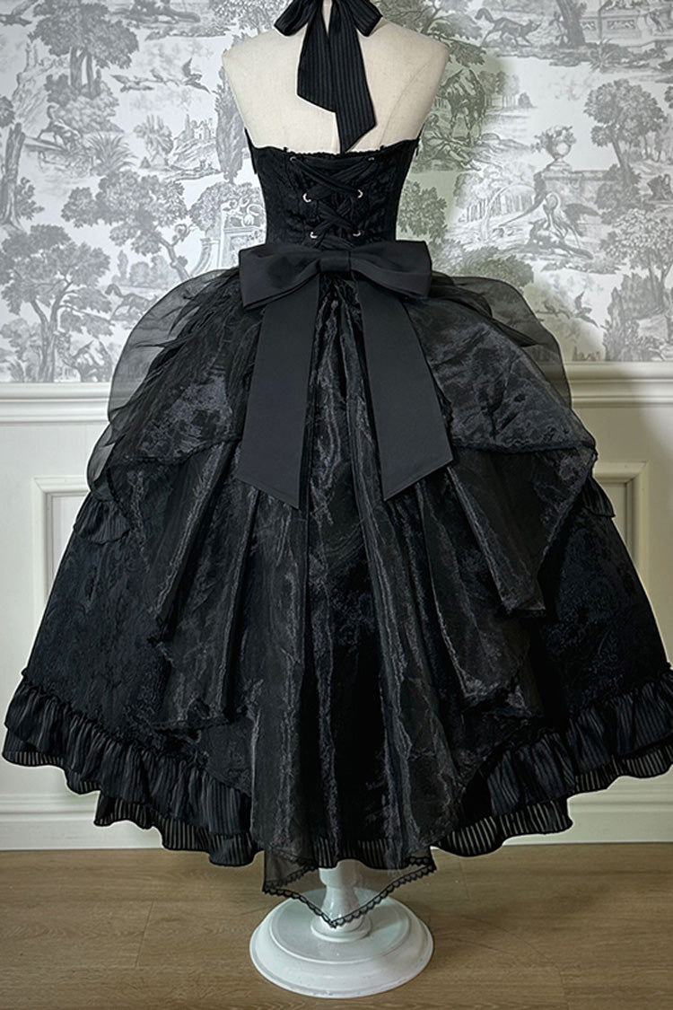 Solid Color The Mystery of The Doll Halterneck Ruffle Bowknot Drawstring Gothic Lolita Dress 4 Colors