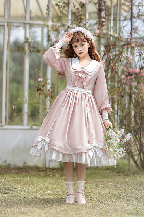 Doll Collar Lantern Sleeves High Waist Sweet Lolita OP Dress