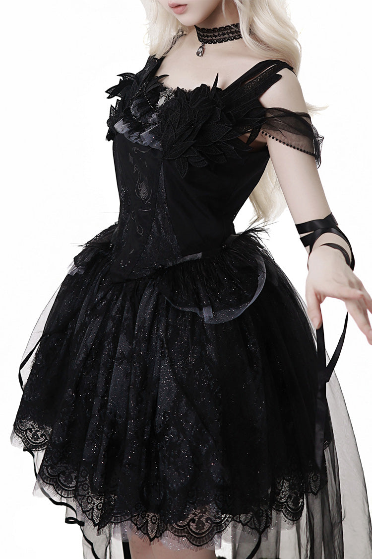 Black Black Swan's Prayer Sleeveless Ruffle Bowknot Gothic Ballet Lolita Jsk Dress