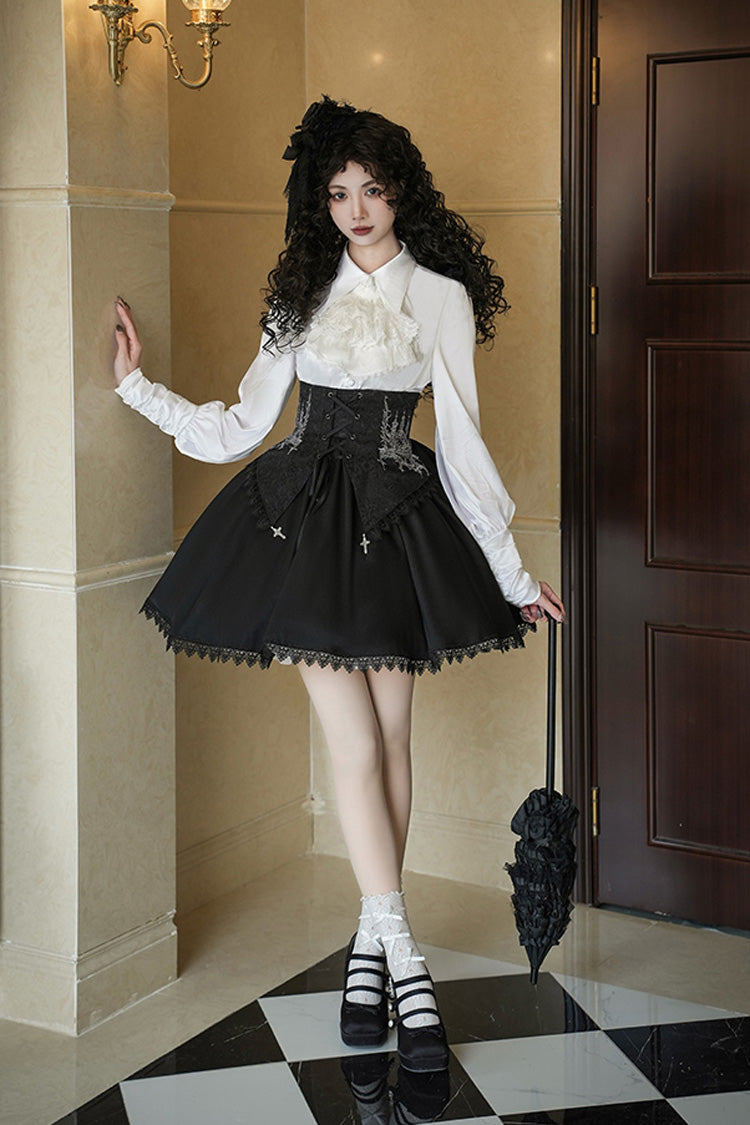 Black Night of Thorns Sleeveless Embroidery Lace-Up Gothic Lolita Strap Breast Support Dress 2 Versions