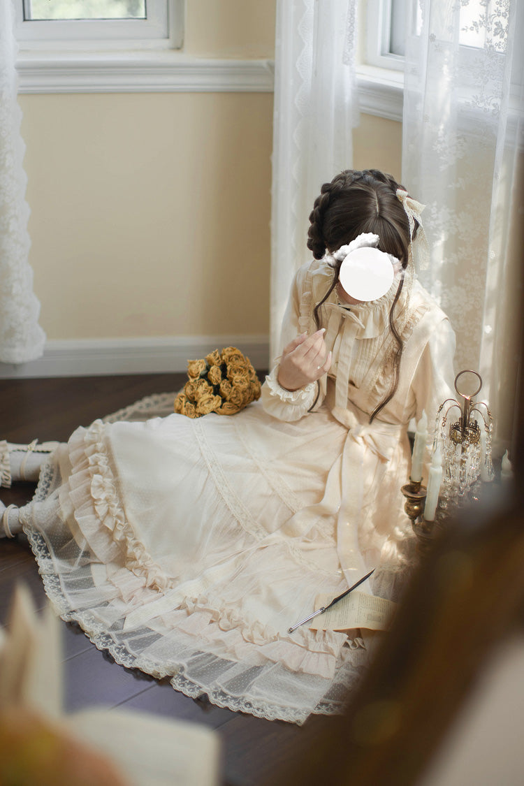 Ivory Sleeveless Ruffle Lace Sweet Japanese Elegant Lolita Jumper Dress