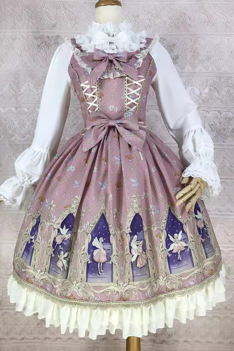 Dream Elf Print Ruffle Bowknot Sweet Lolita Jsk Dress 6 Colors