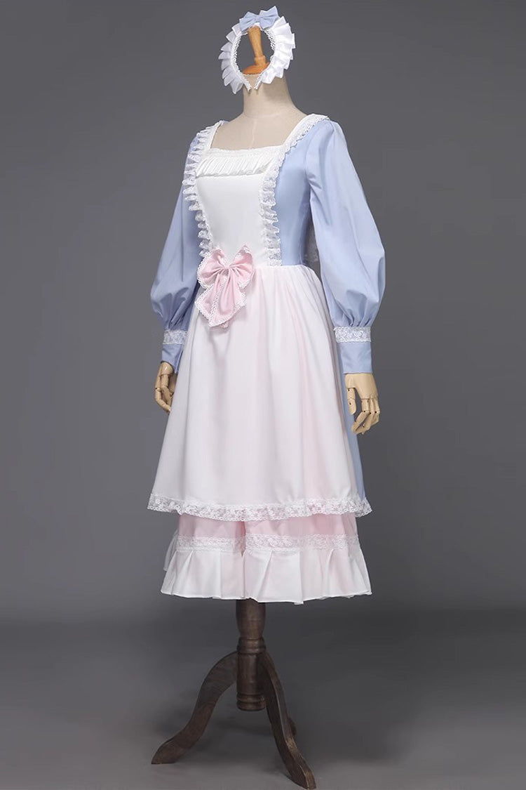 Light Blue Long Sleeves Multi-layer Ruffle Bowknot Sweet Victorian Dress