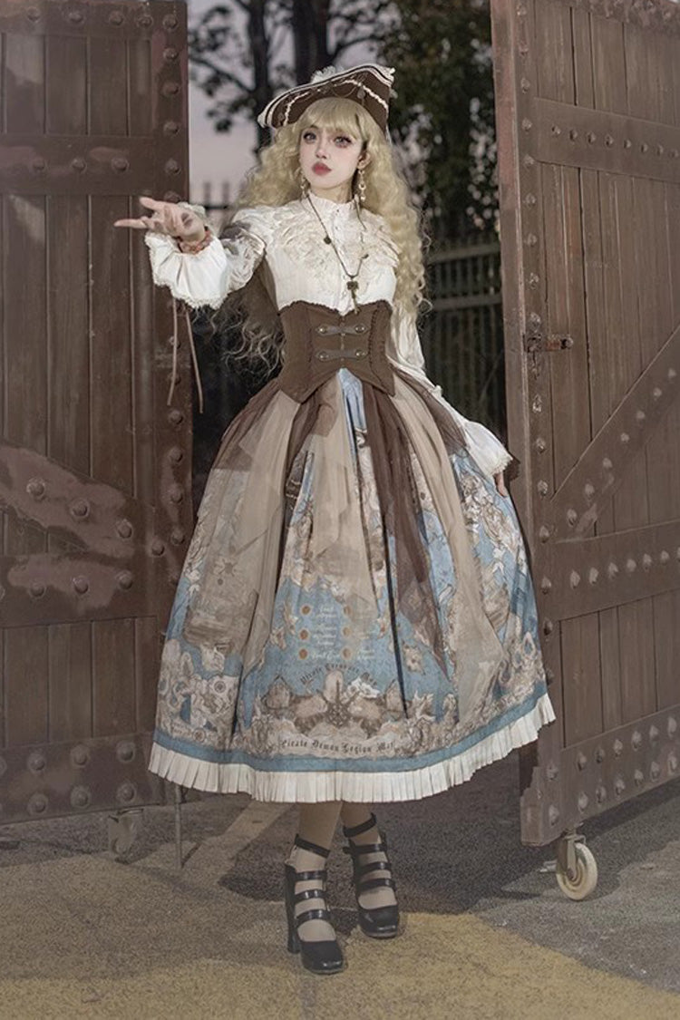 Pirate Series Navigation Treasure Hunting Guide Print Ruffle Sweet Classic Lolita Skirt 4 Colors