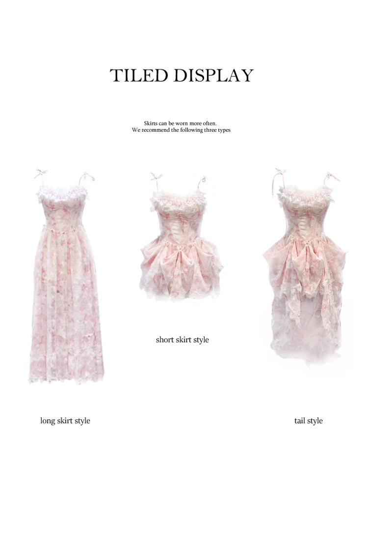 Pink Sakura Trio Sleeveless Double-Layered Ruffle Bowknot Lace Sweet Princess Lolita Jsk Dress