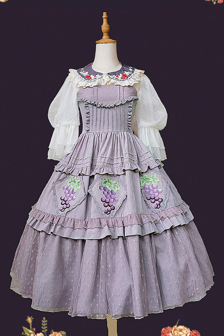 Purple Vineyard Sleeveless Jacquard Print Ruffle Embroidery Sweet Lolita Jsk Dress