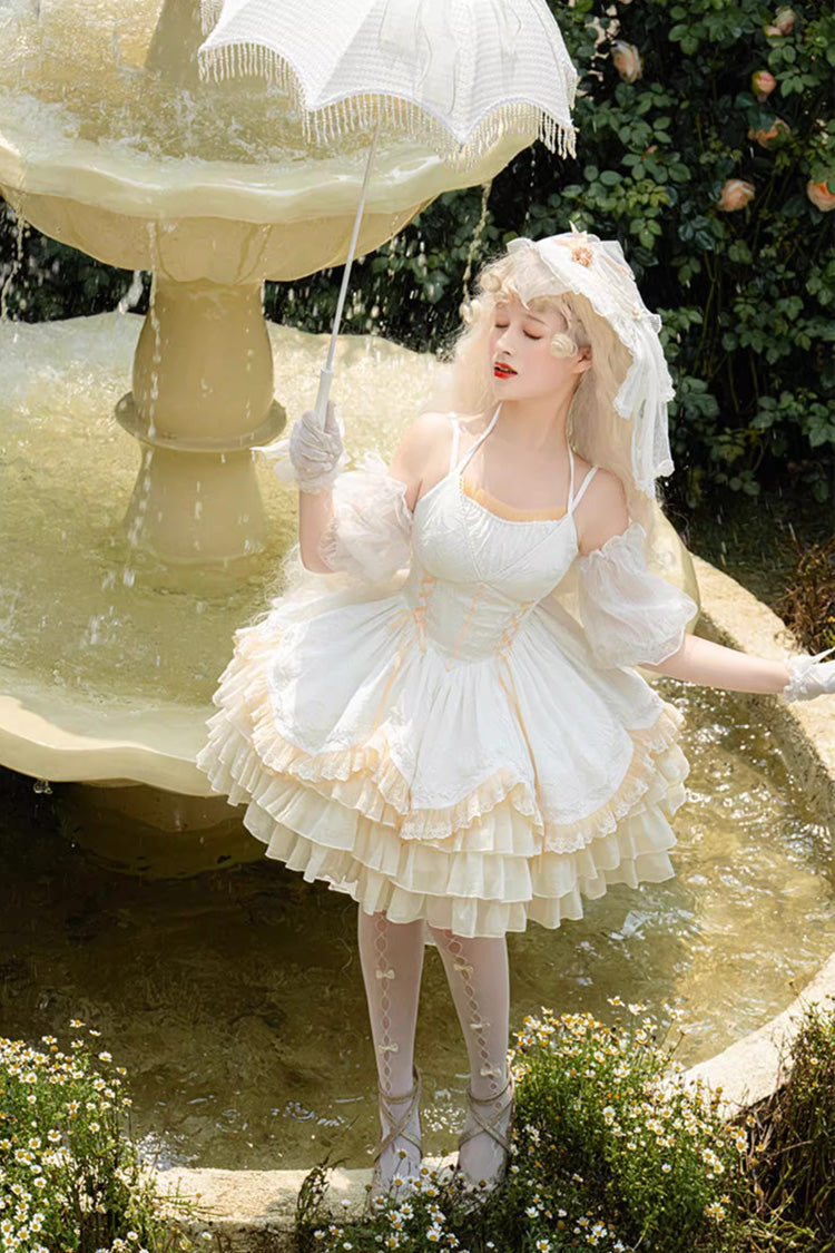 White Gorgeous French Court Ruffle Princess Sweet Lolita Tiered Dress