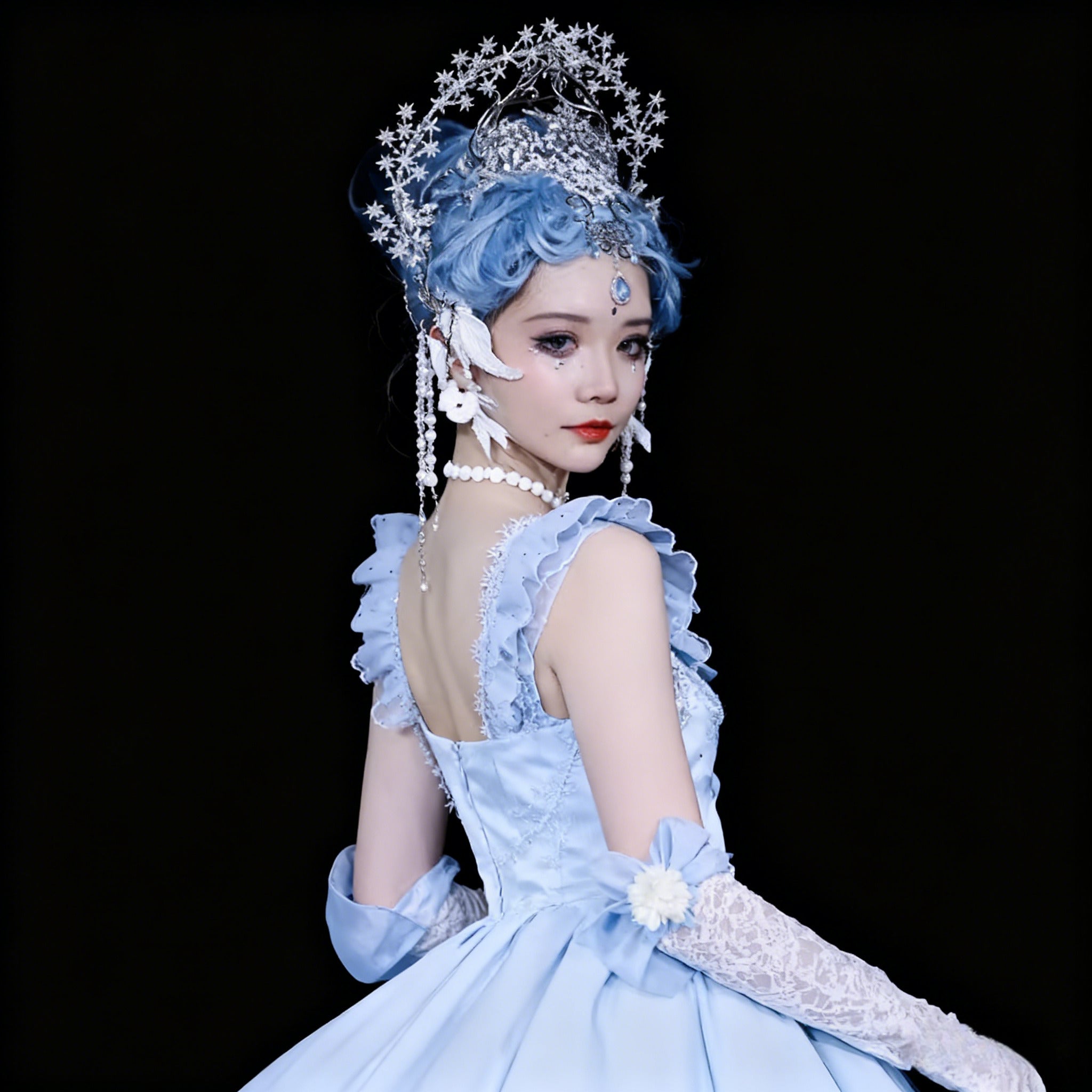 Lolita Celestial Accessory Set Silver Starlight Halo Crown Sequin Feather Wing Clips