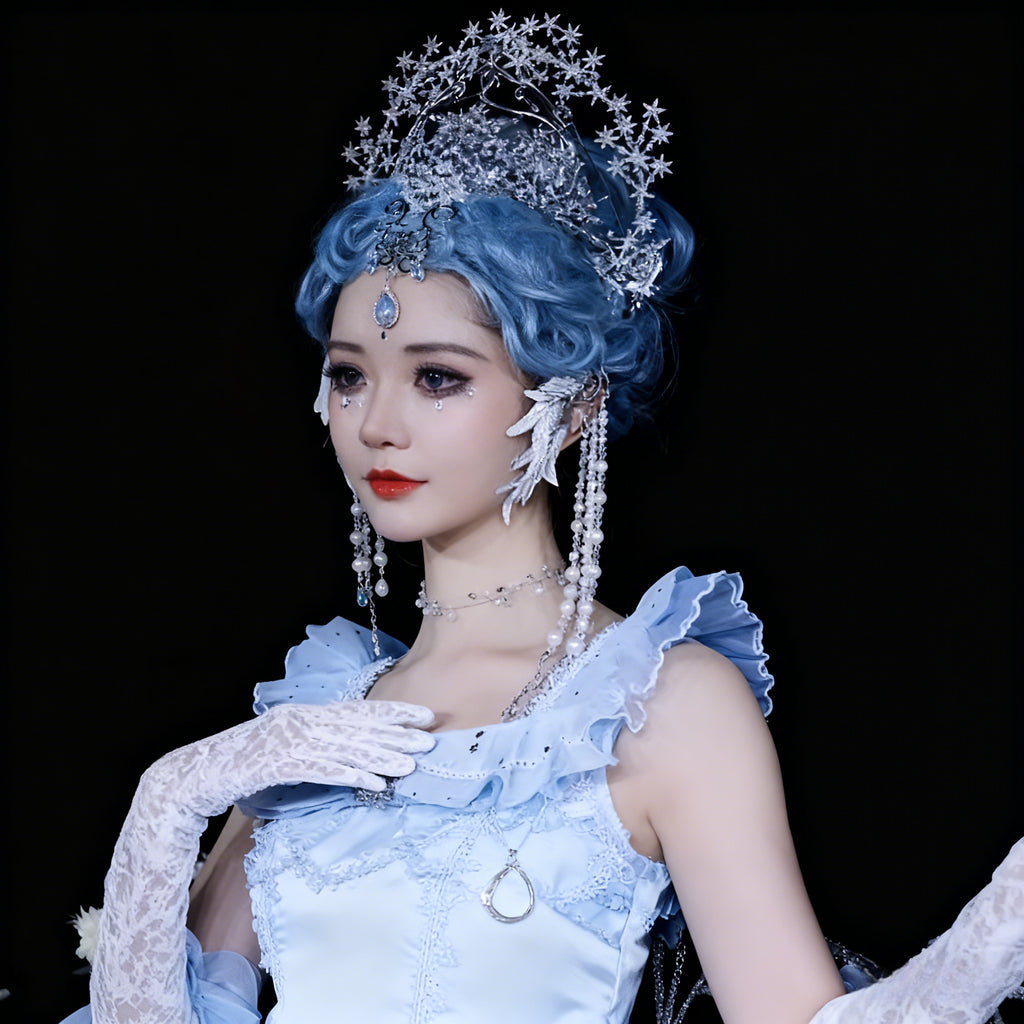 Lolita Celestial Accessory Set Silver Starlight Halo Crown Sequin Feather Wing Clips