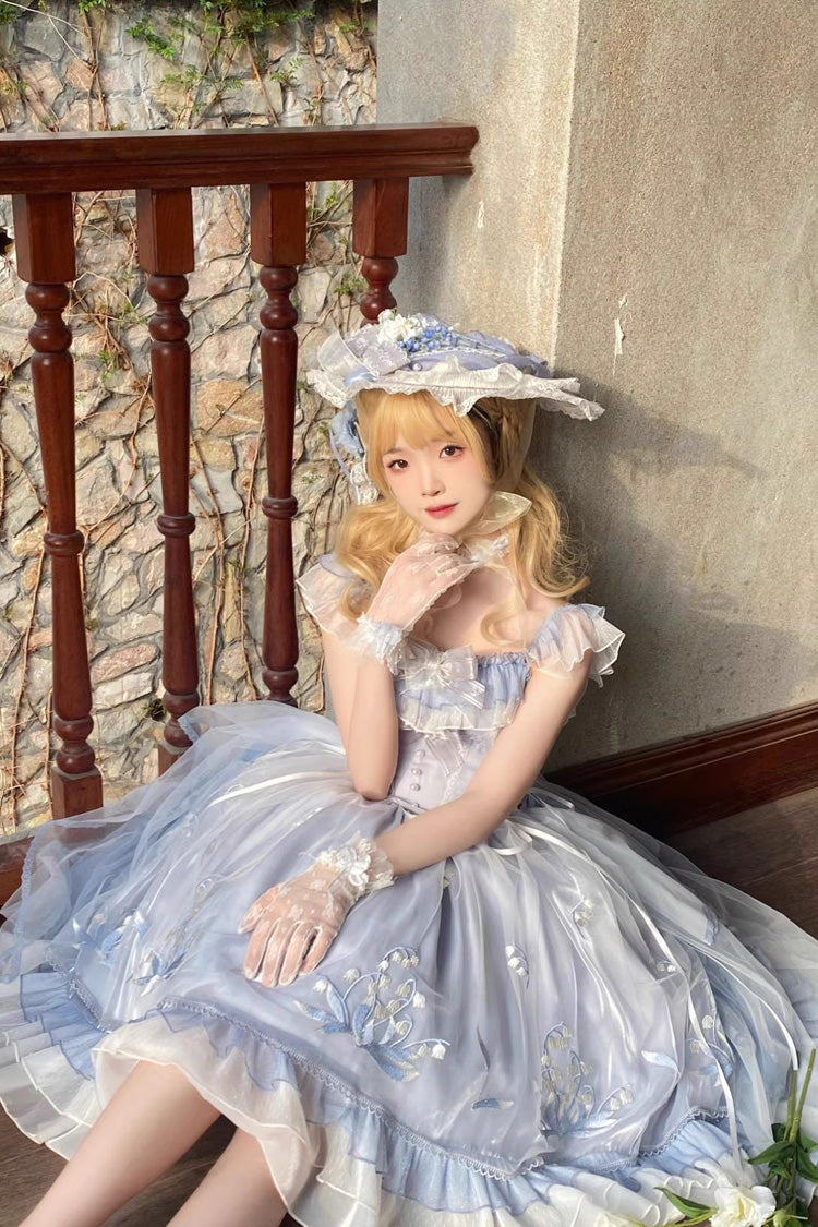 Blue Love Is Coming Multi-layer Ruffle Embroidery Bowknot Sweet Princess Lolita Jsk Dress