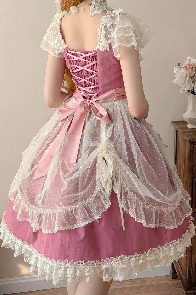 Rose Red Sakura's Spring Resonance Sleeveless Ruffled Bow Sweet Lolita Jsk Dress (Short Version)