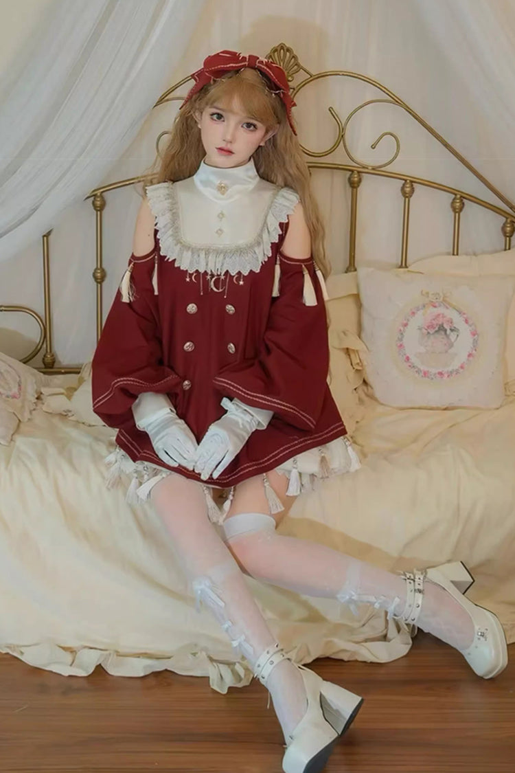 Red Starry Night Long Sleeves Ruffle Embroidery Sweet Princess Lolita Dress Full Set
