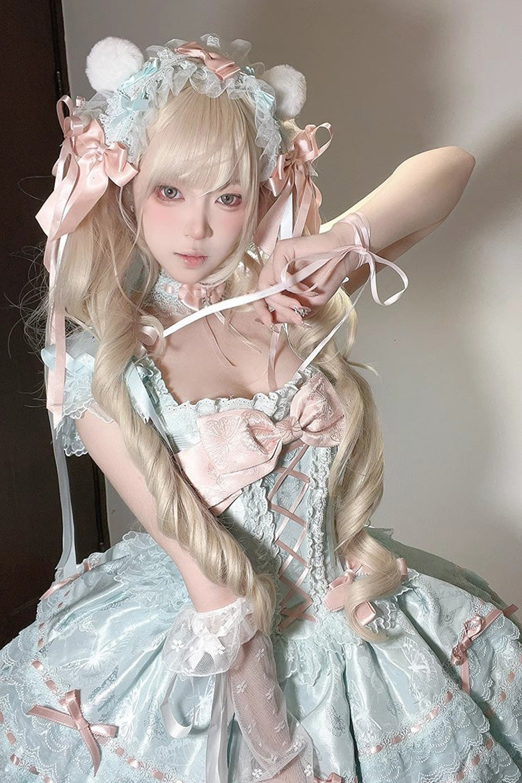 Green Flora Isle Butterfly Sleeveless Ruffle Bowknot Lace Lace-Up Sweet Elegant Lolita Jsk Dress