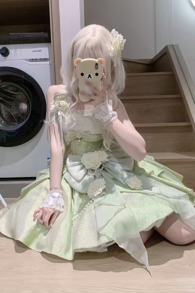 Green Rose Heart Knot Ruffle Hanayome Bowknot Sweet Princess Gorgeous Lolita Jsk Dress