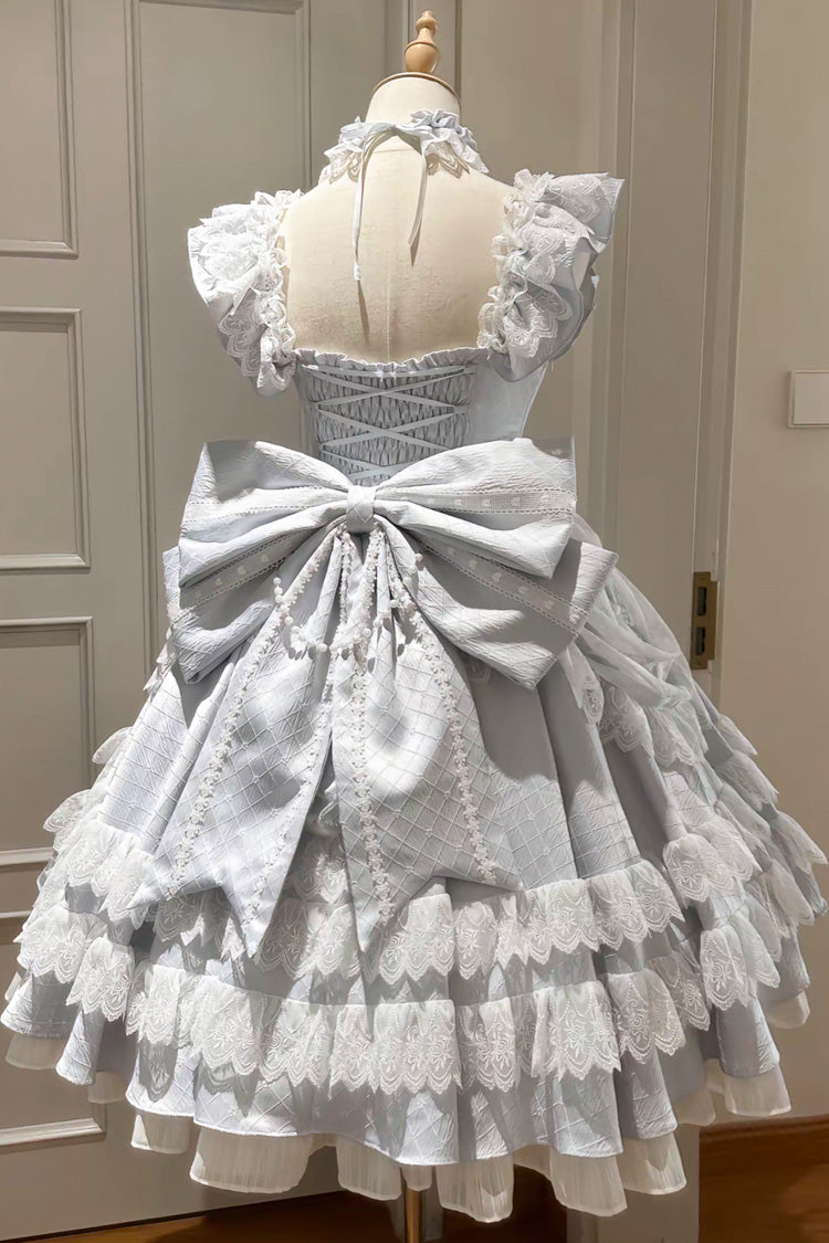 Blue Fairy Tale Advent Multi-Layered Ruffle Bowknot Lace Sweet Princess Gorgeous Lolita Tiered Dress