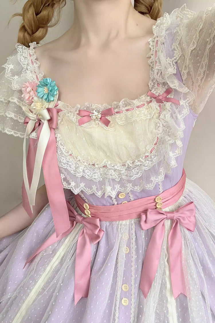 Purple Sakura's Spring Resonance Sleeveless Ruffled Bow Sweet Lolita Jsk Dress (Short Version)