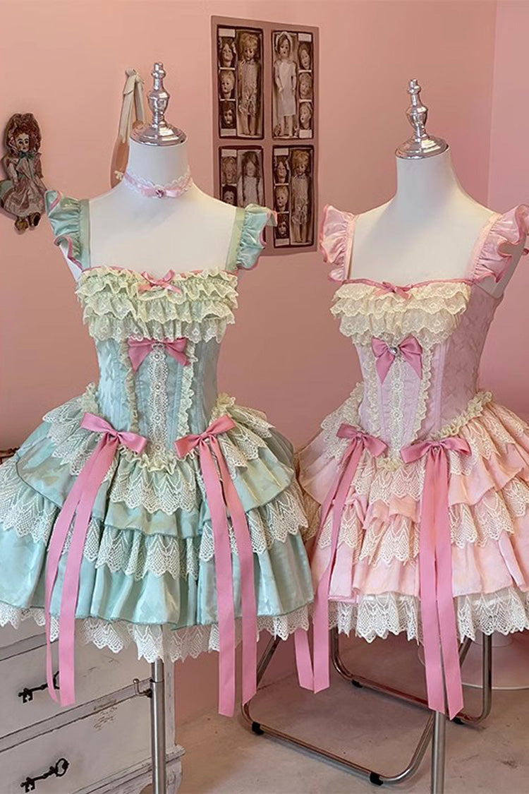 Green Mints Multi-Layered Ruffle Bowknot Lace Sweet Ballet Lolita Dress
