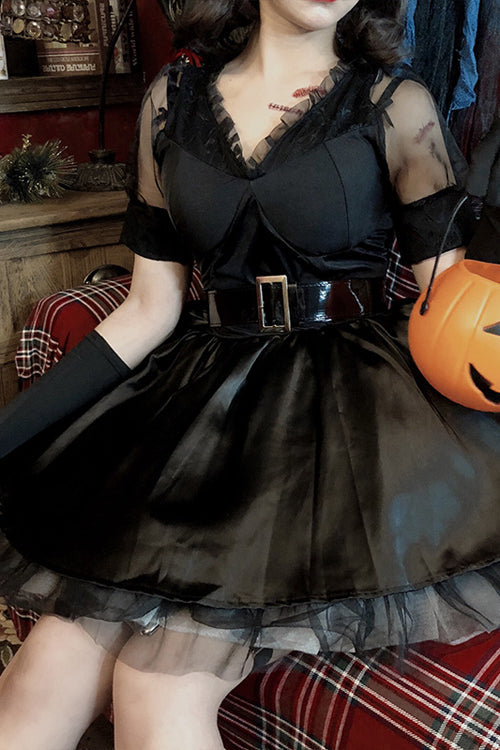 Black V Collar Demon Witch Gothic Lolita Dress Full Set