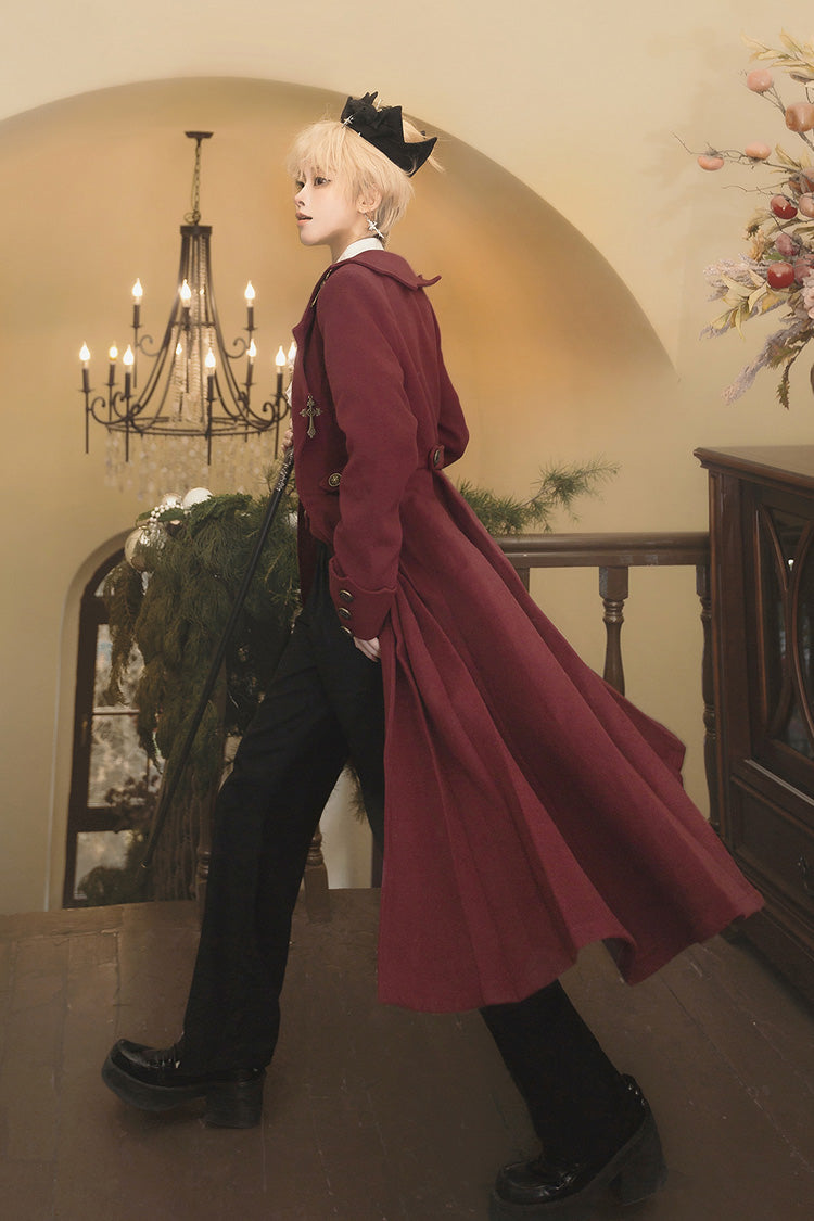 Dark Red The Legend of Dracula Long Sleeves Gothic Prince Handsome Cool Ouji Lolita Coat