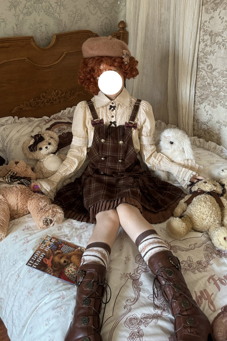Chocolate Tiramisu Low Waisted Plaid Print Ruffle Bowknot Sweet Lolita Strap Dress
