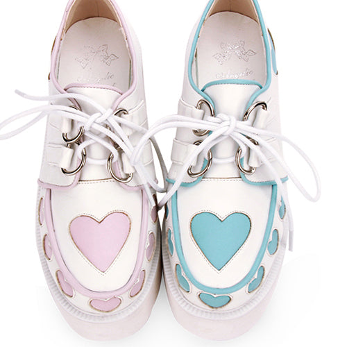 Pink And Blue Cute Heart Pattern Platform Sweet Lolita Shoes
