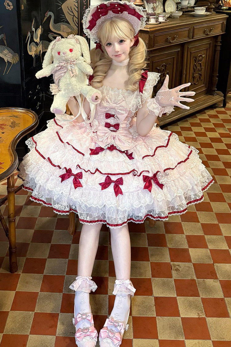 Pink Moon-Tide Butterfly's Call Sleeveless Multi-Layered Ruffle Bowknot Lace Sweet Lolita Jsk Dress