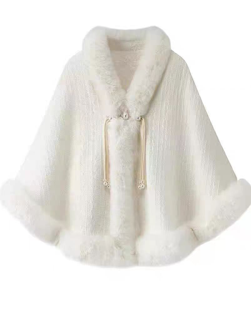 Lolita Fur Collar Cape Shawl Winter Plush Thickened Warm Chinese Woolen Coat Outer Cover