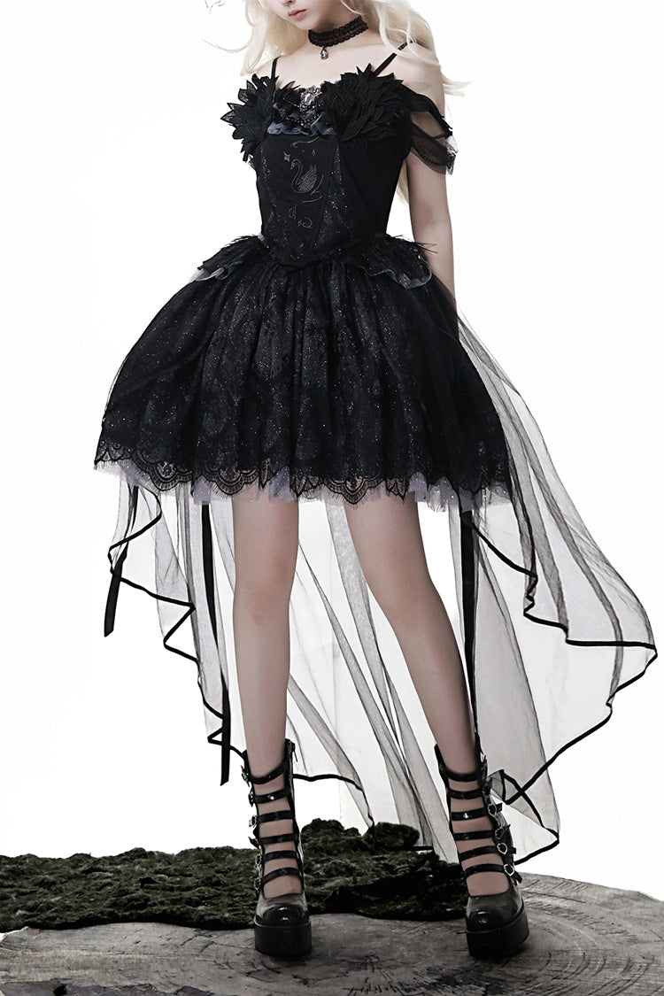 Black Black Swan's Prayer Sleeveless Ruffle Bowknot Gothic Ballet Lolita Jsk Dress