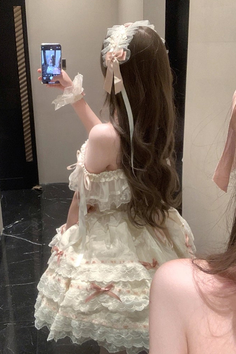 Apricot Flora Isle Butterfly Sleeveless Ruffle Bowknot Lace Lace-Up Sweet Elegant Lolita Jsk Dress