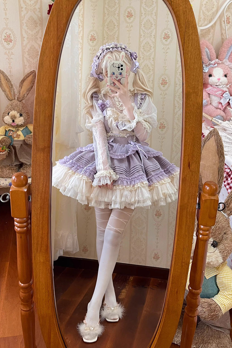 Grape Crunchies Sleeveless Multi-Layered Ruffled Bow Lace Sweet Lolita Strap Dress 2 Colors