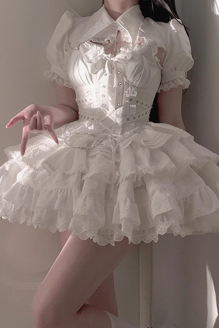 Covenant Cross Sleeveless Triple-Layered Ruffle Bowknot Lace-Up Gothic Lolita Jsk Dress 6 Colors